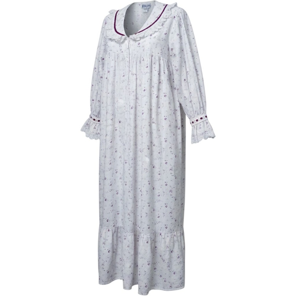 Floral Cotton full nightgown XL Victorian Eyelet Lace Button Front White pockets